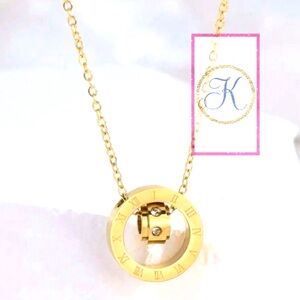 Gold Roman Numeral Swarovski Eternity Charm Stainless Steel Necklace | Modern 🎀